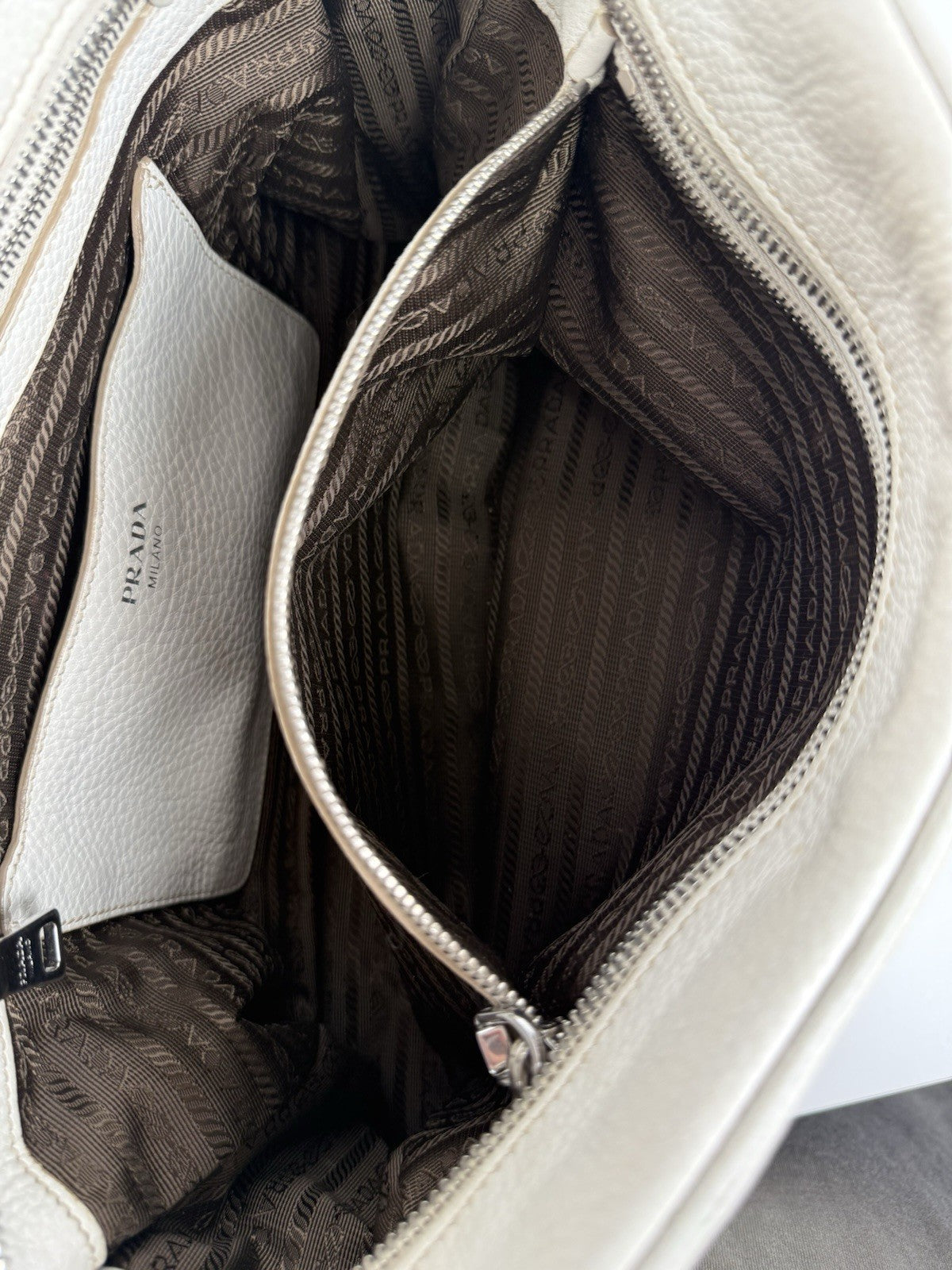 PRADA Two Way Shoulder Bag White Leather