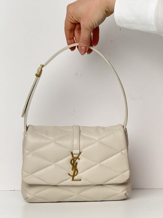 Saint Laurent Lambskin Quilted Le 57 Diamond Shoulder Bag Crema