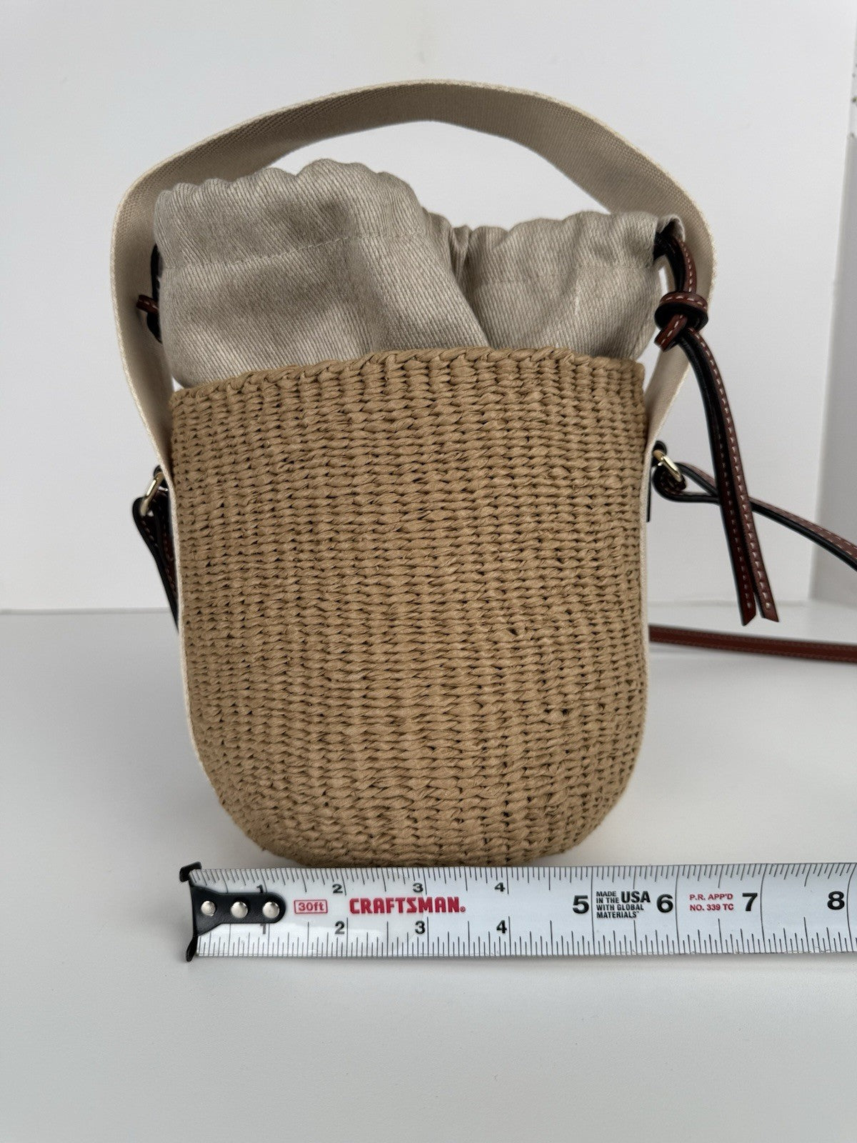 CHLOE Woody Small Raffia Basket Shoulder And Hand Bag 2 Way Canvas Leather