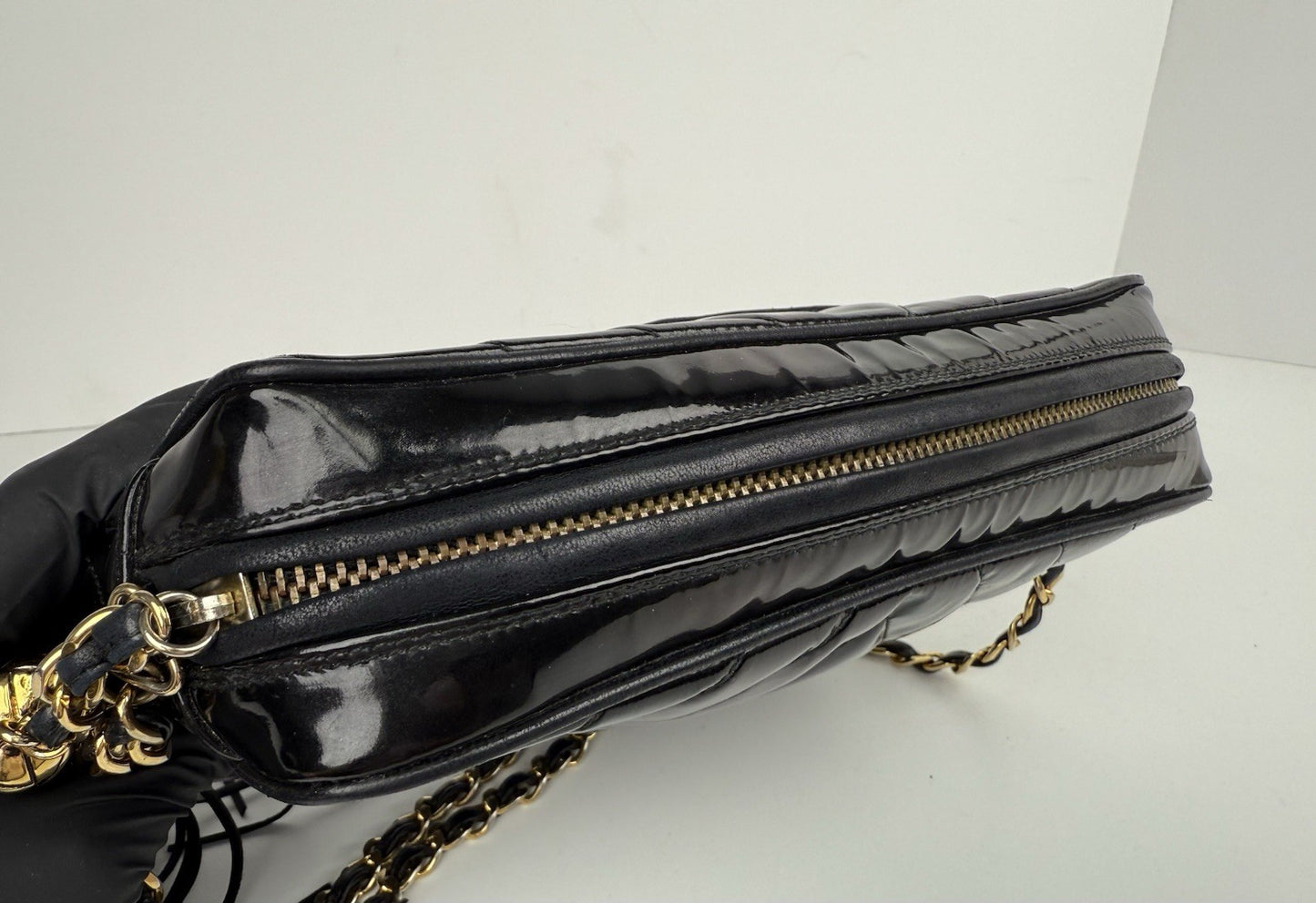 Chanel Vintage Camera Tassel Bag Quilted Patent Leather Medium