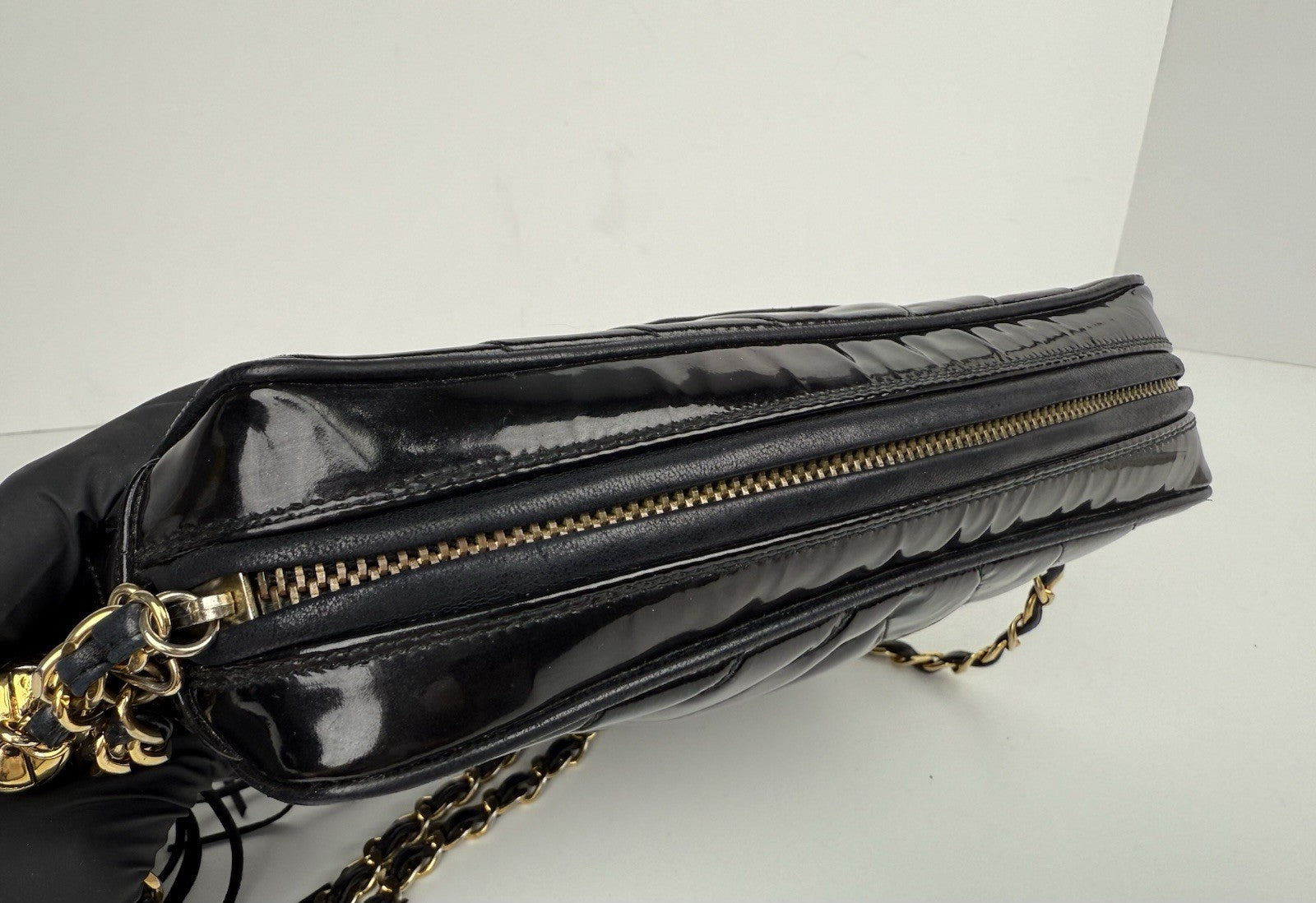 Chanel Vintage Camera Tassel Bag Quilted Patent Leather Medium