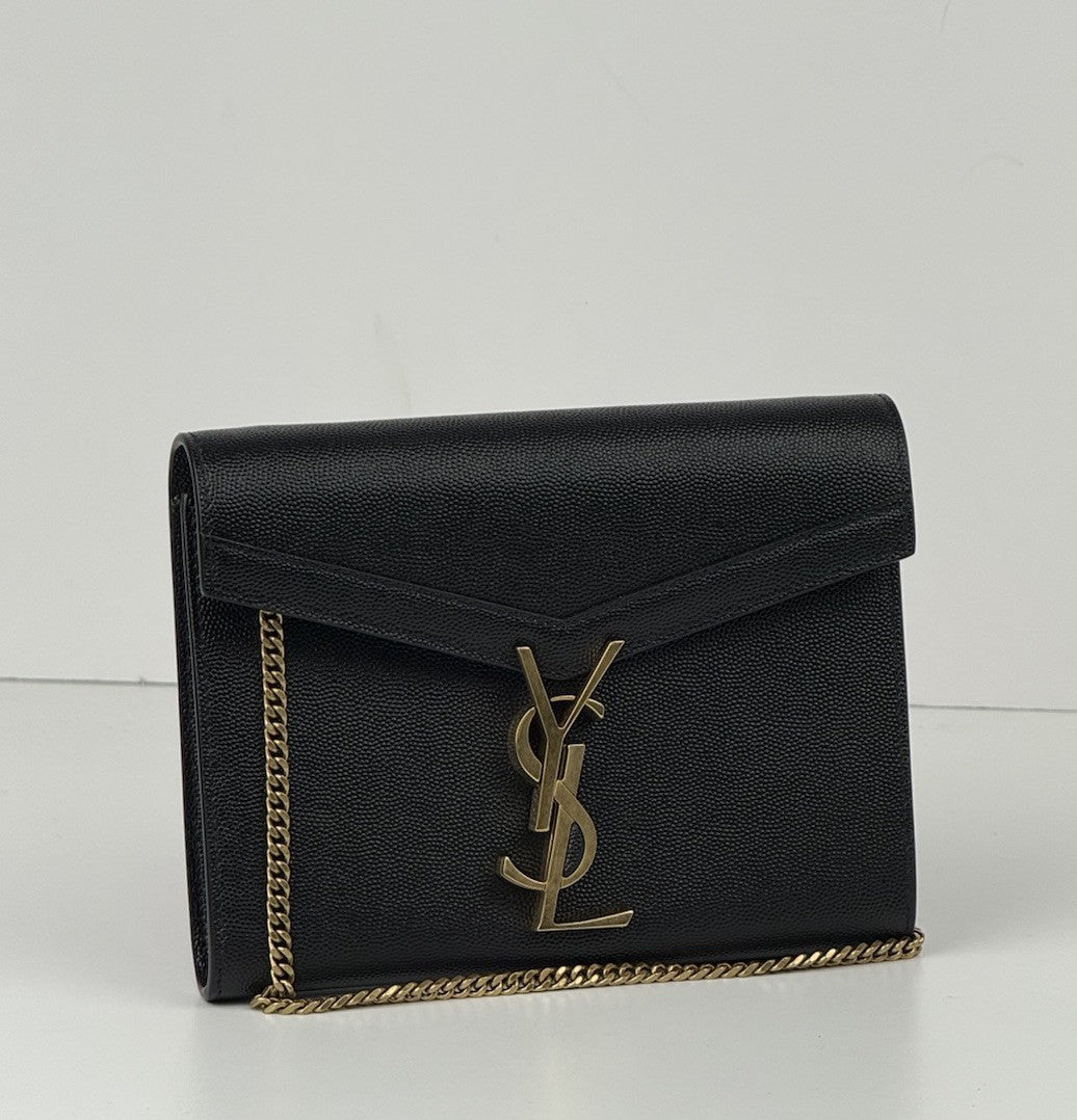 Saint Laurent Cassandra Wallet on Chain Grained Black Leather Crossbody Bag