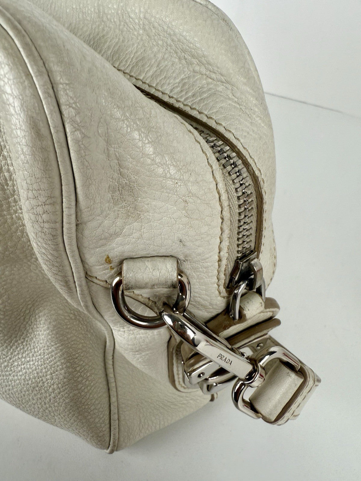 PRADA Two Way Shoulder Bag White Leather