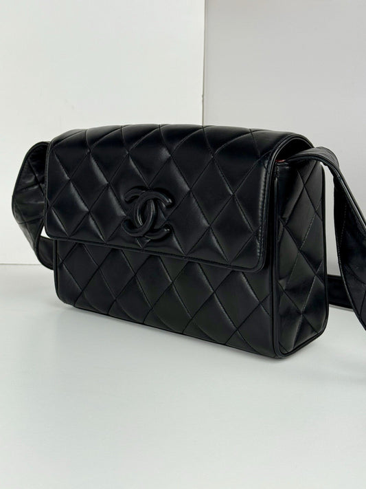 Chanel Quilted Covered CC Black Lambskin Single Flap Shoulder Bag