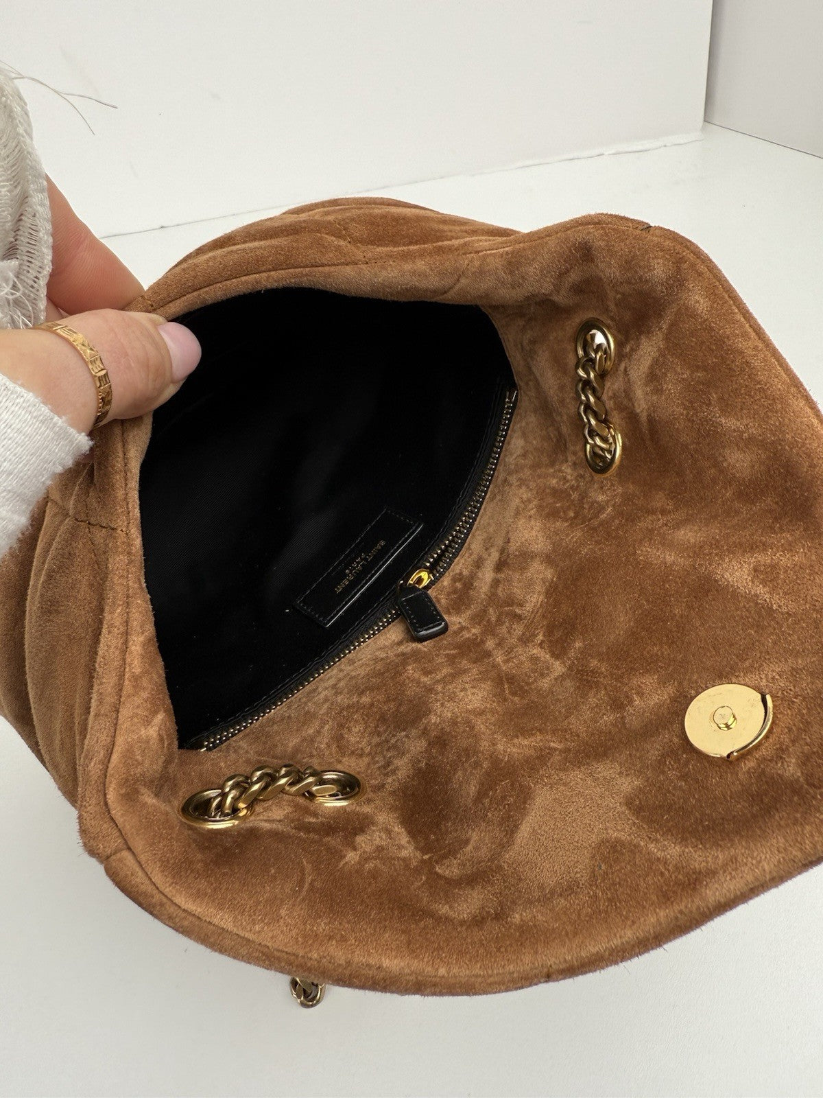 Saint Laurent Puffer Toy quilted leather-trimmed suede shoulder bag
