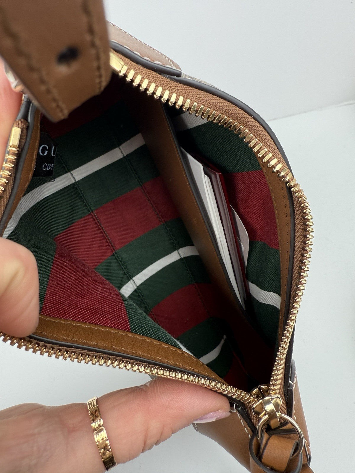 Gucci GG Supreme Monogram Textured Calfskin Emblem Shoulder Bag Beige Dark Brown
