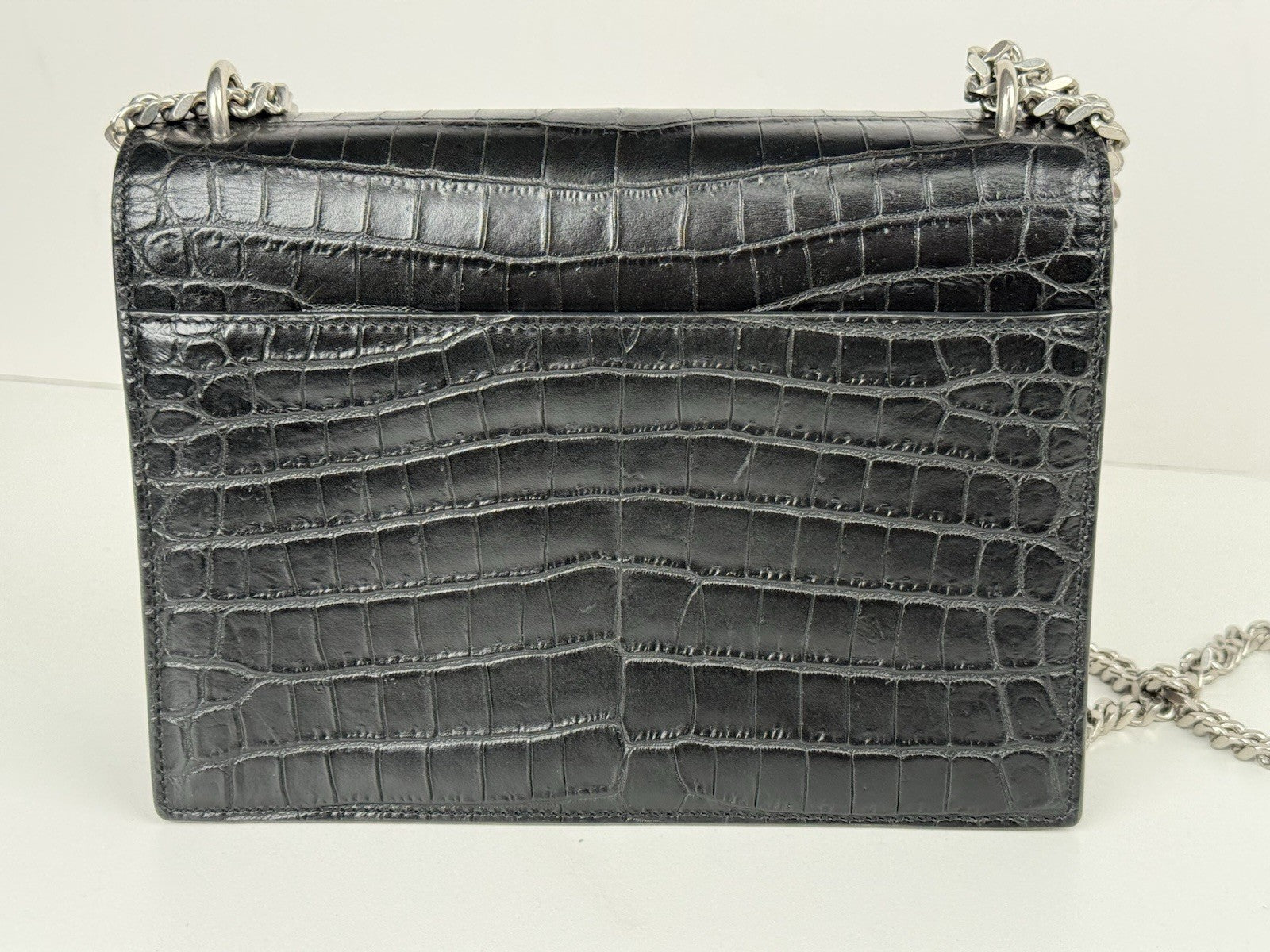 Saint Laurent Sunset Black Croc Leather Medium Chain Shoulder Bag