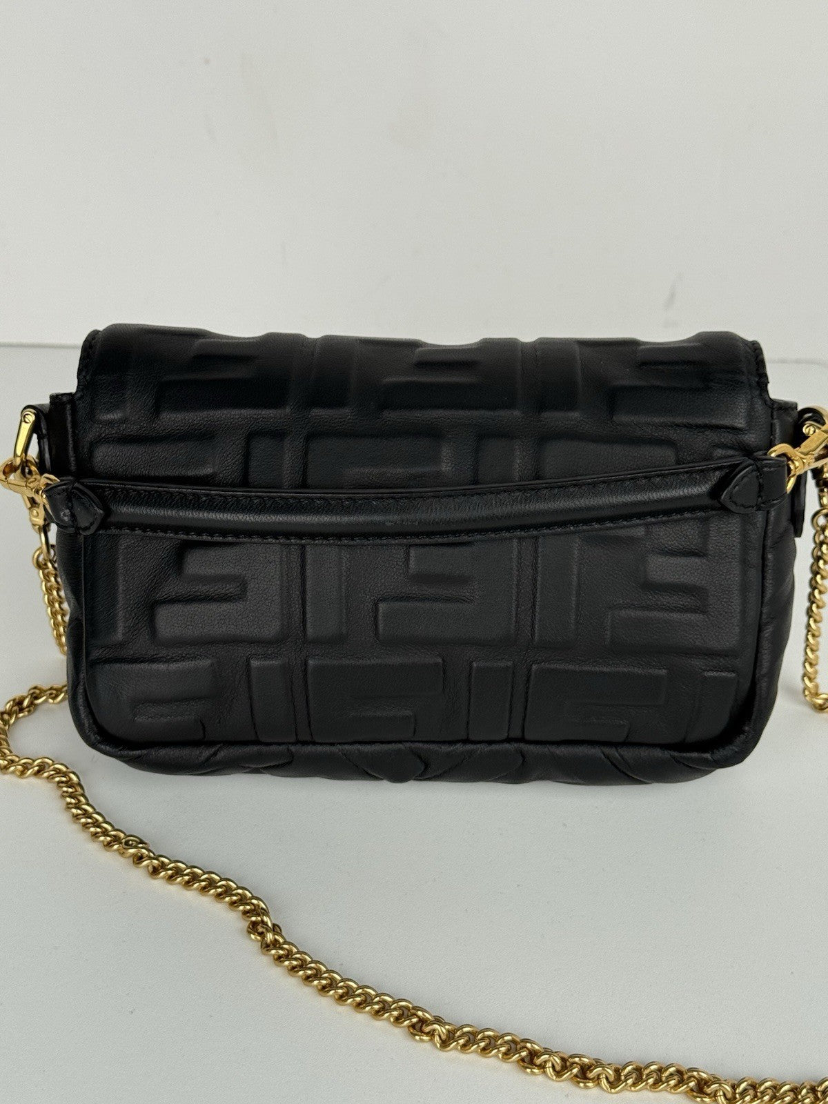 Fendi Mini Zucca Embossed Black Leather Baguette Satchel