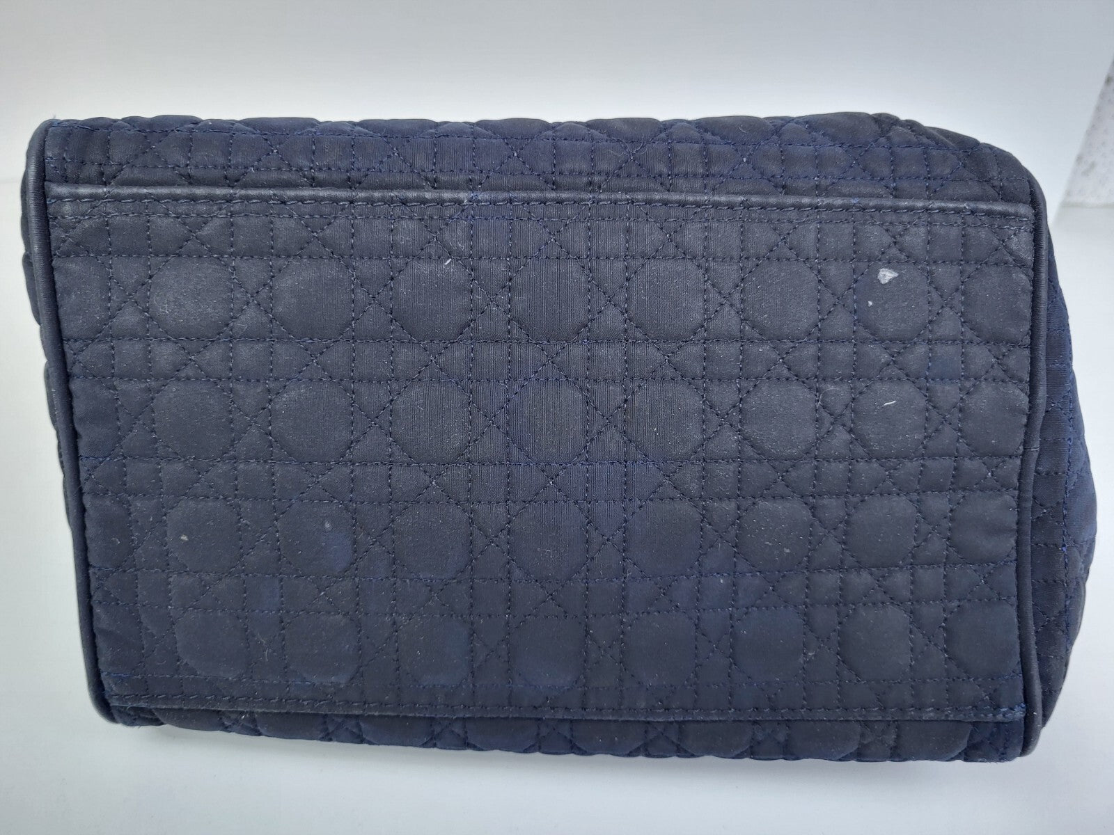 Dior Cannage Fabric Vintage Satchel Bag Navy Blue 
