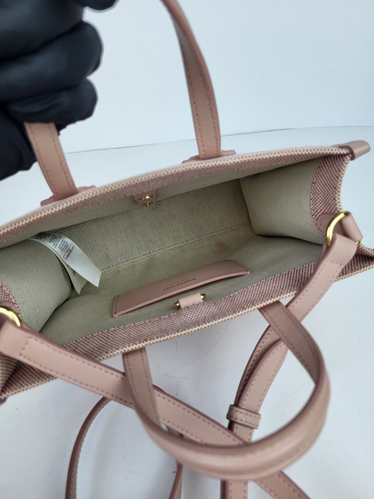 Burberry Freya Shopping Tote Canvas with Leather Mini Pink