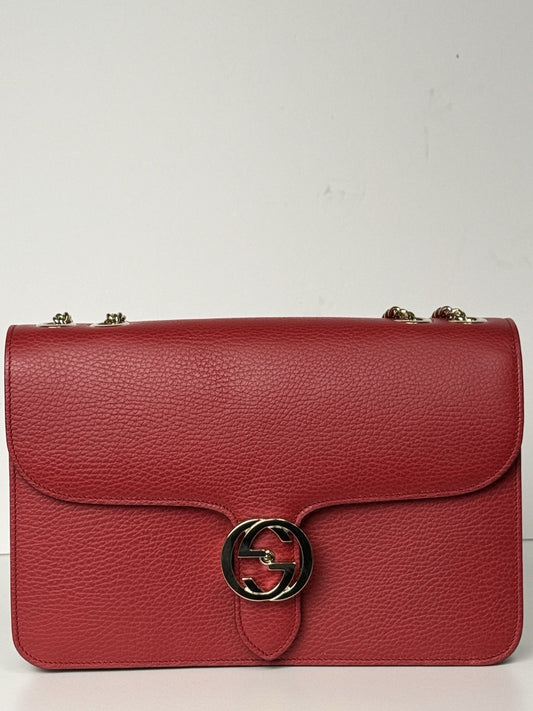 Gucci Interlocking G Red Leather Shoulder Women's Bag