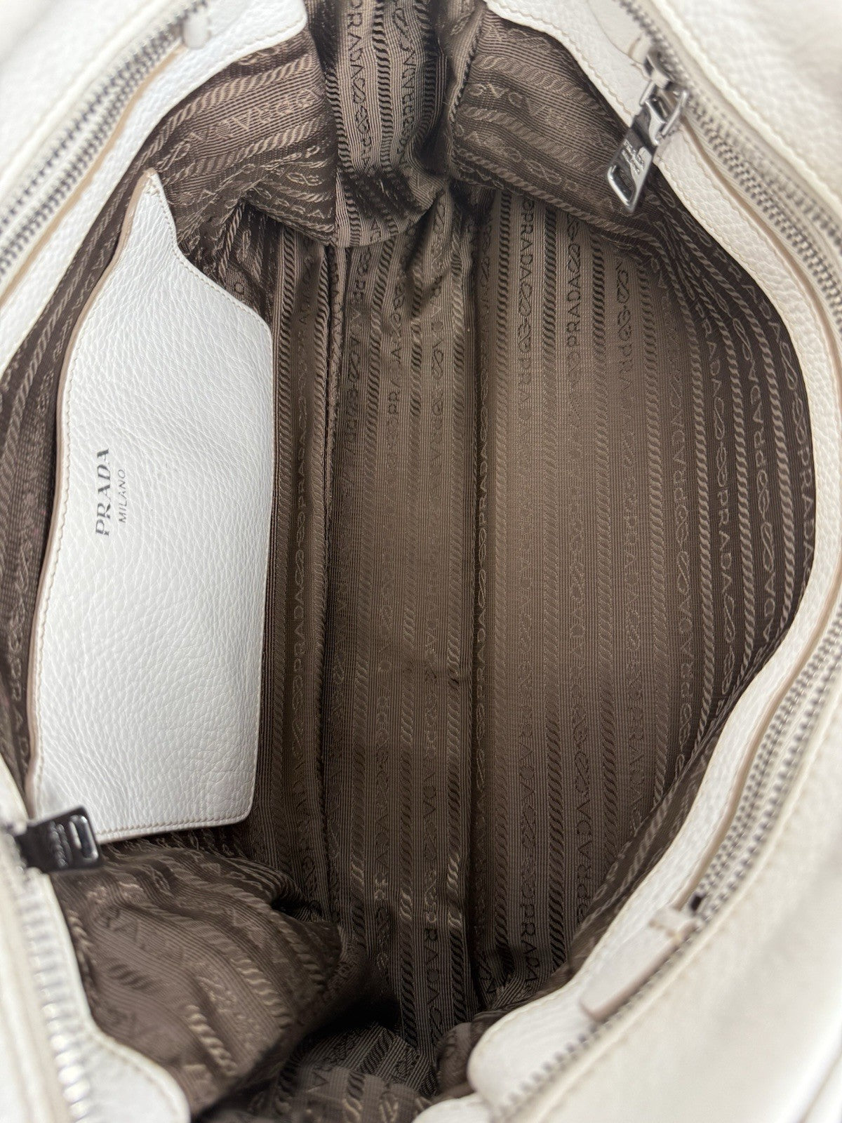 PRADA Two Way Shoulder Bag White Leather