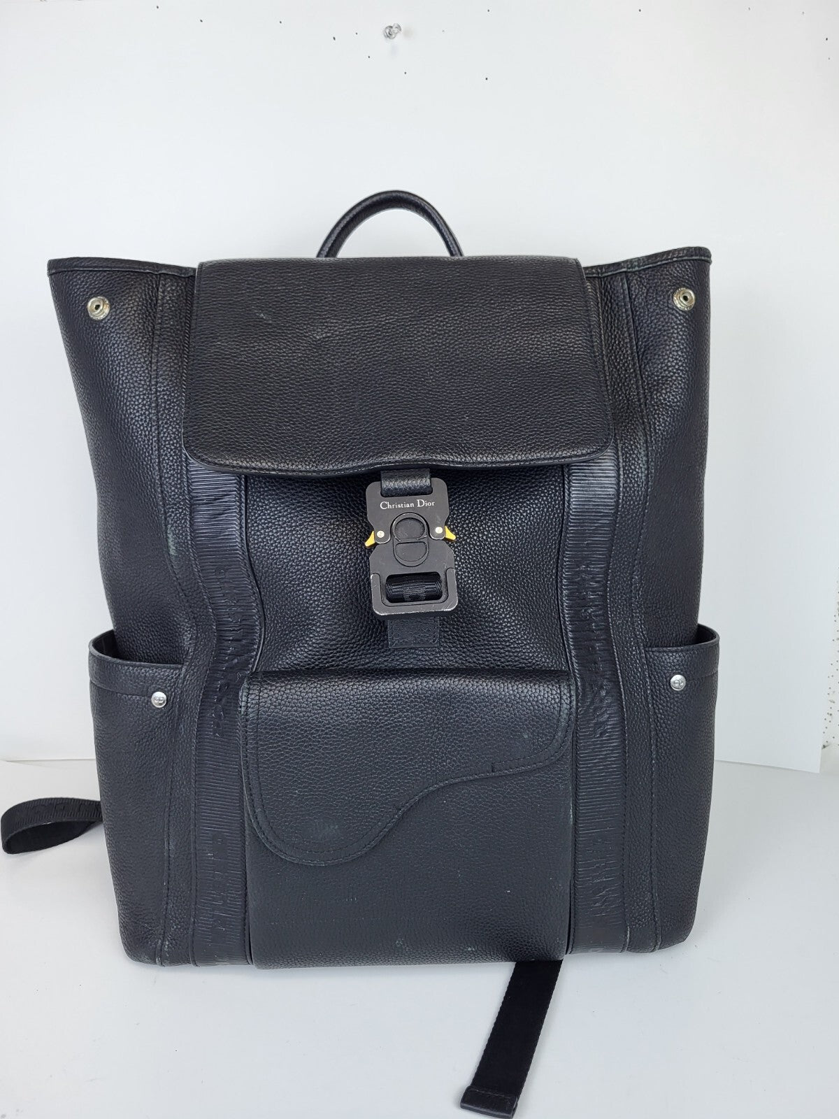 Dior Men's Backpack Saddle Bag Grained Black Leather 
