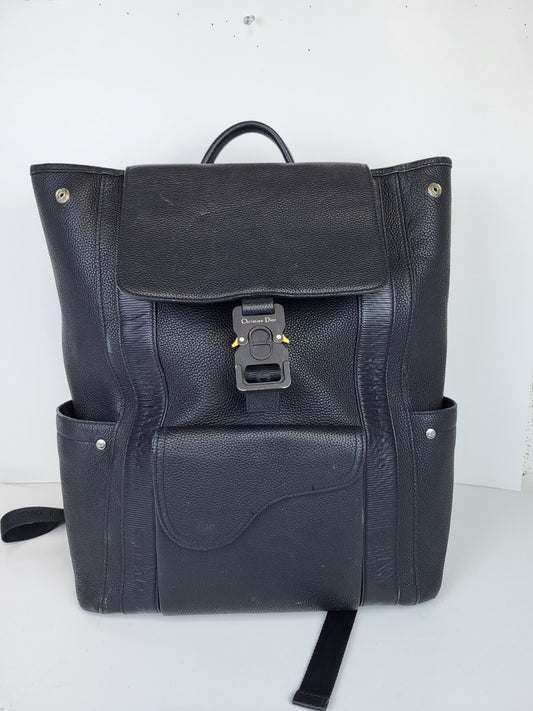 Dior Men's Backpack Saddle Bag Grained Black Leather 