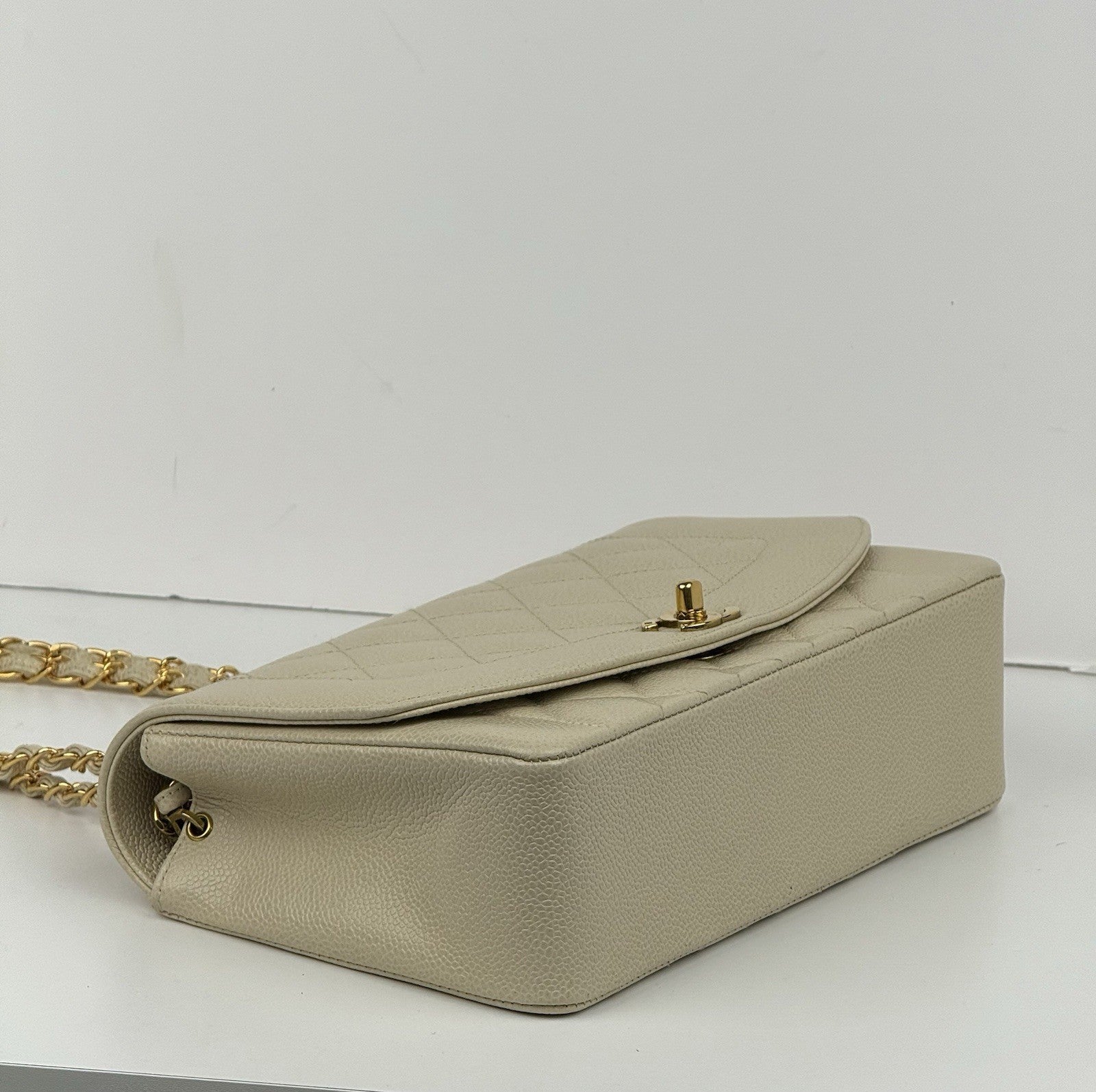Chanel Diana Medium Caviar Leather Shoulder Bag Beige