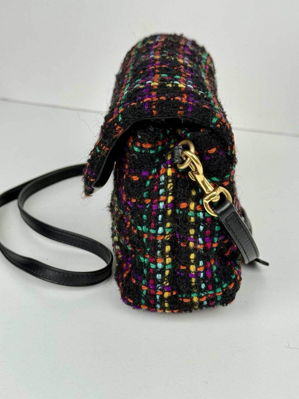 Saint Laure Tweed Toy Loulou Shoulder Bag Black