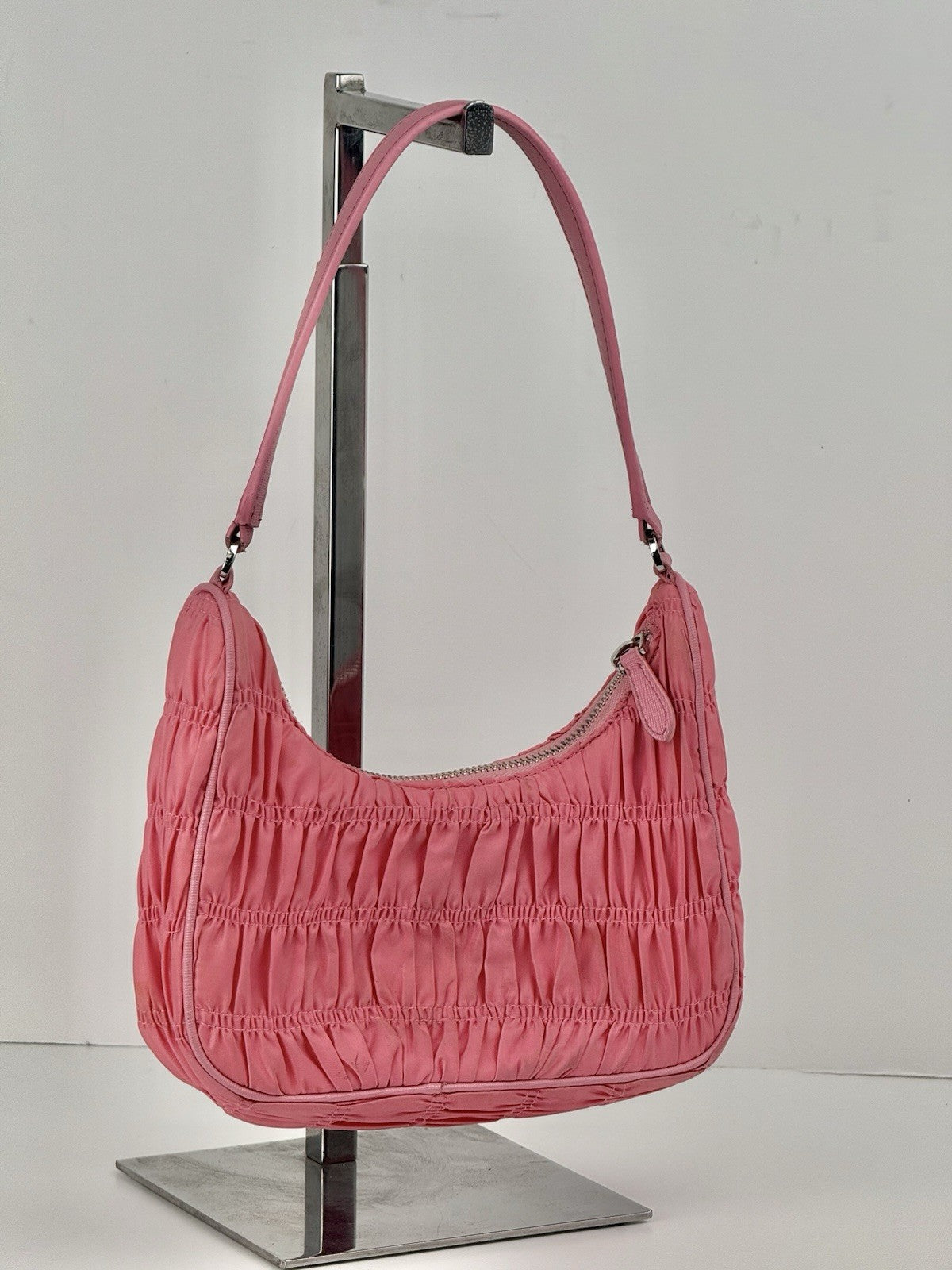 Prada Hobo Tessuto Gaufre Nylon Shoulder Bag In Pink
