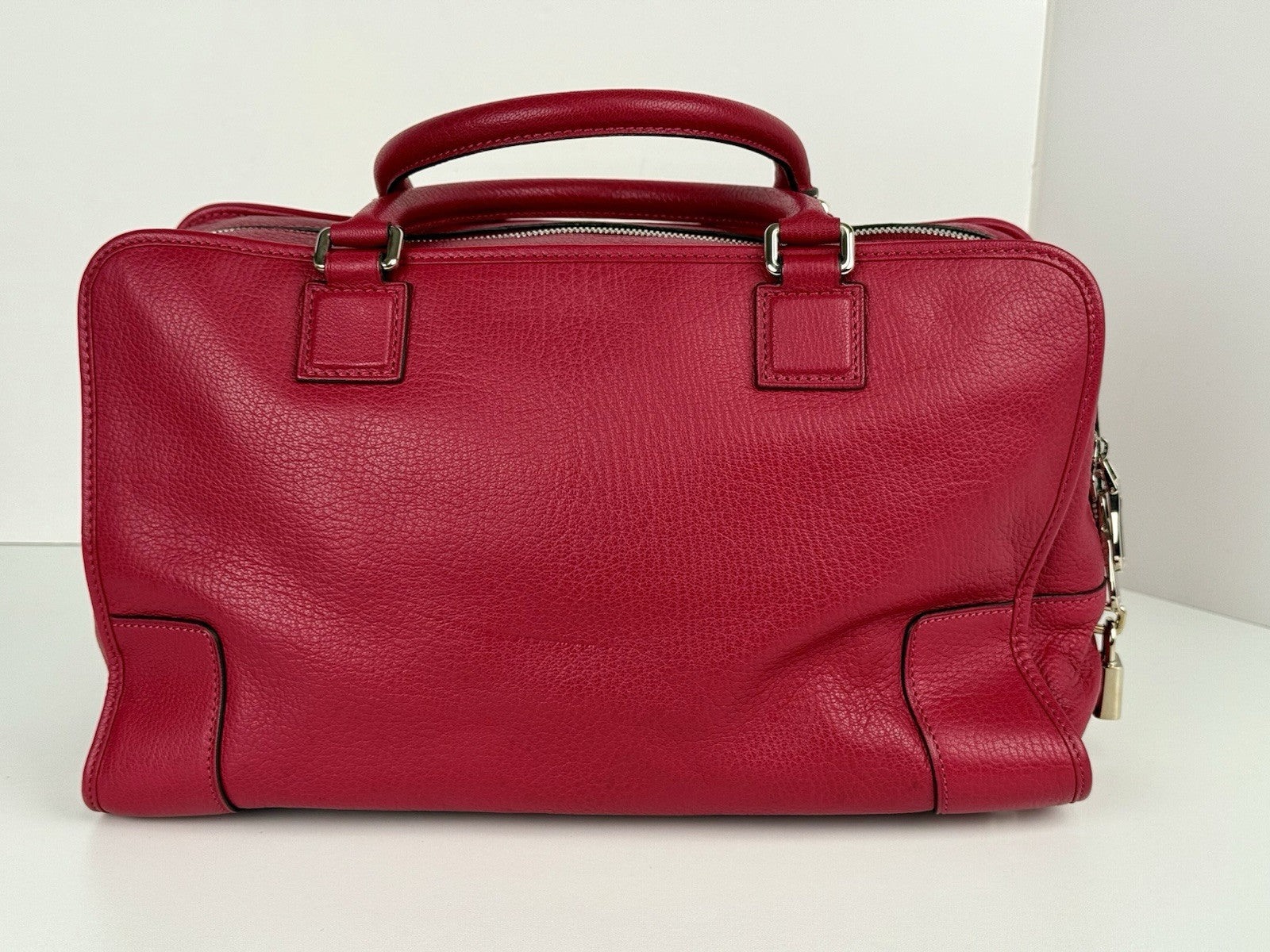 Loewe Womens Double Handle Grain Leather Amazona Shoulder Bag Pink