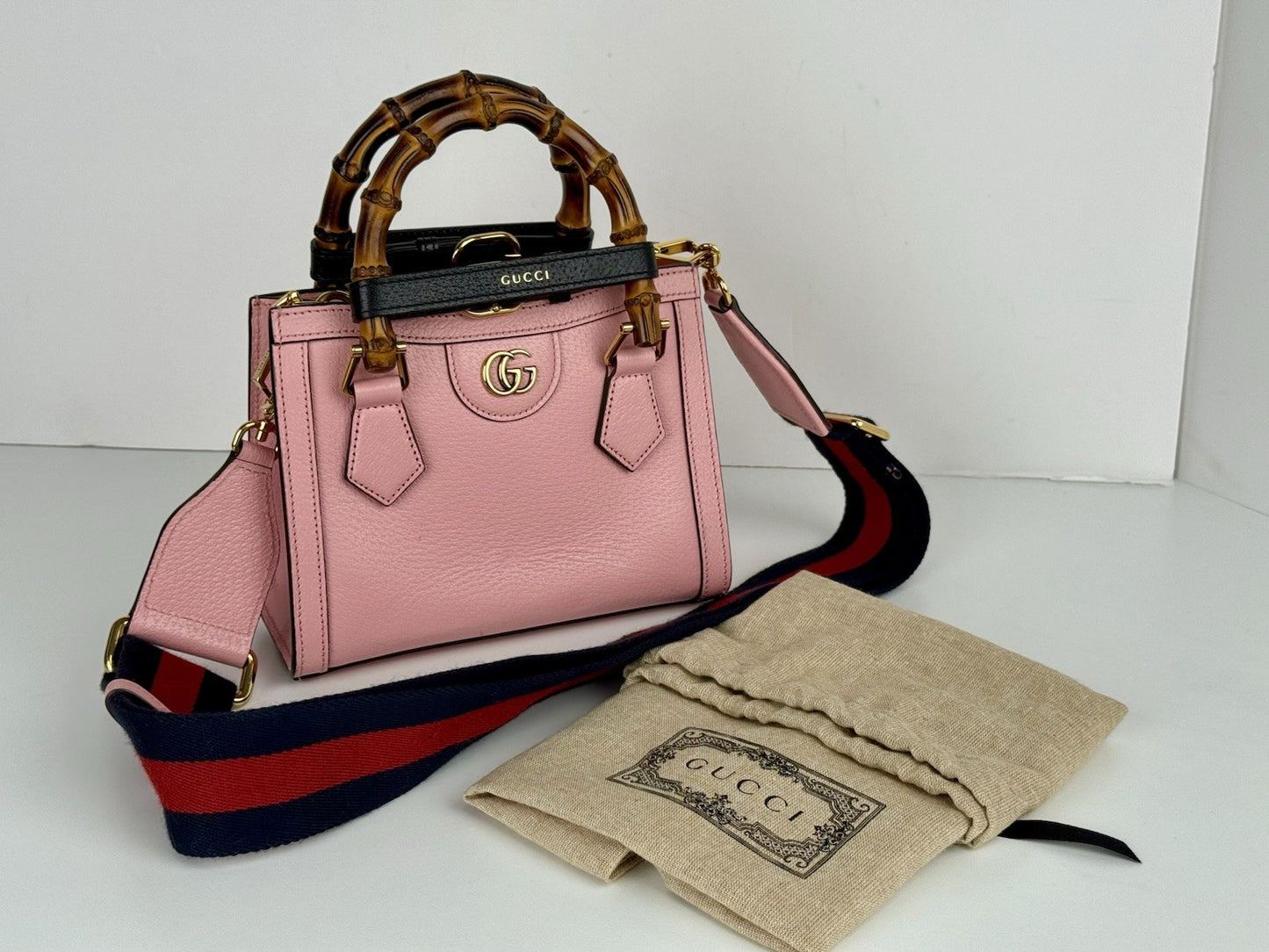 Gucci Bag Mini Diana Bamboo Handle Tote Pink Leather