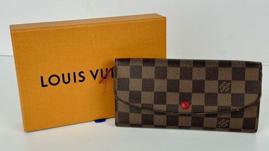 Louis Vuitton LV Damier Ebene Emilie Long Wallet Red 