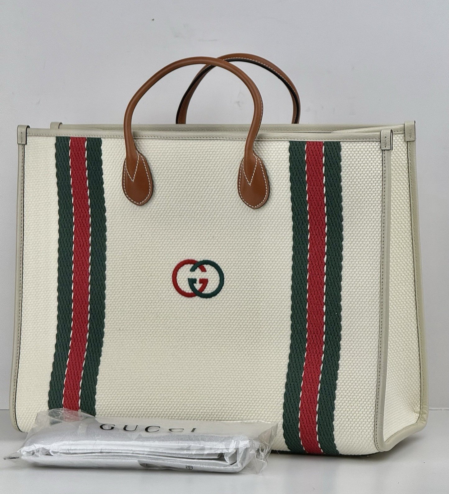 Gucci White Canvas/Leather GG Interlocking Top Handle Tote Bag