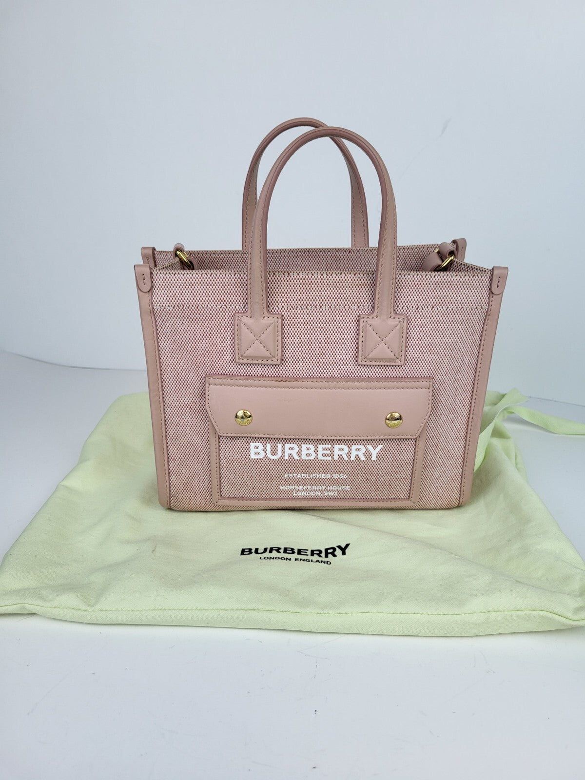 Burberry Freya Shopping Tote Canvas with Leather Mini Pink