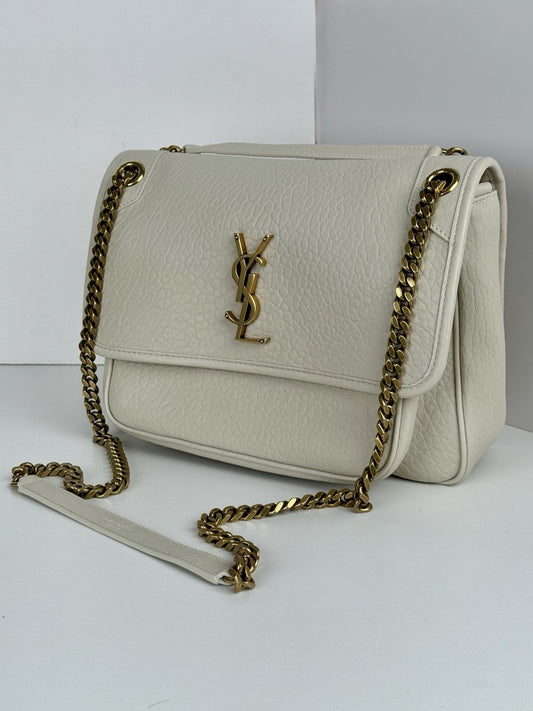 Saint Laurent Niki Medium Leather Shoulder Bag in Crema Soft
