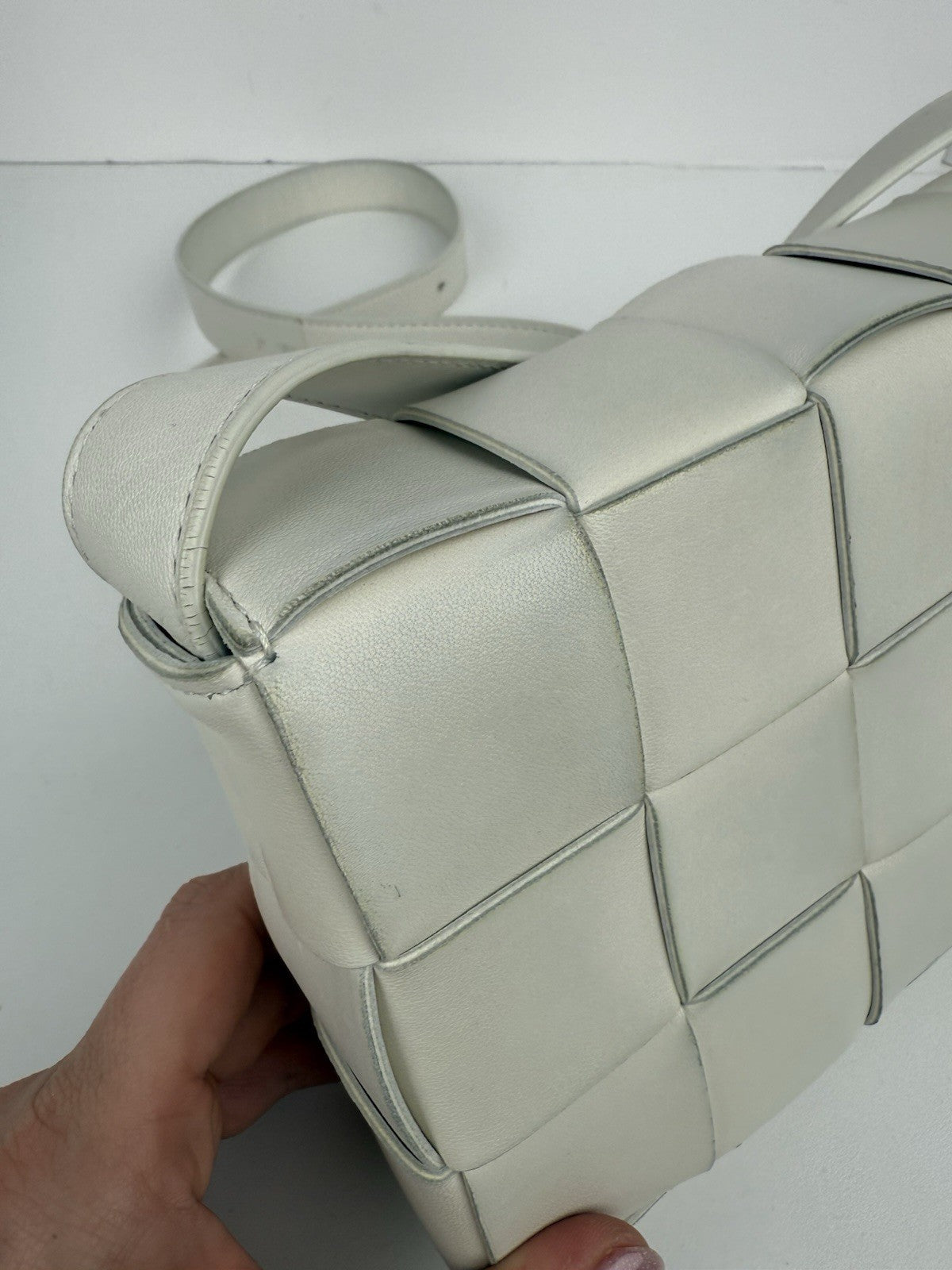 Bottega Veneta Intrecciato Cassette Shoulder Bag White
