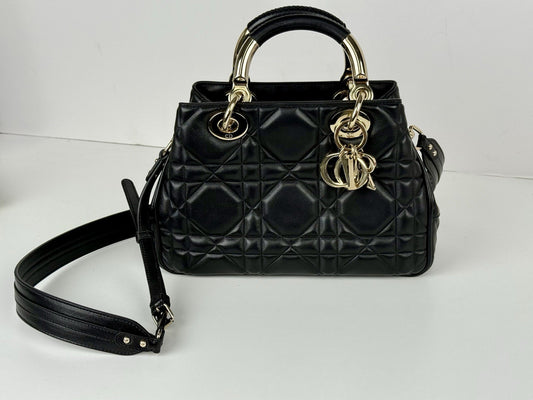 CHRISTIAN DIOR Bag Calfskin Cannage The Lady Black Leather Shoulder Bag 