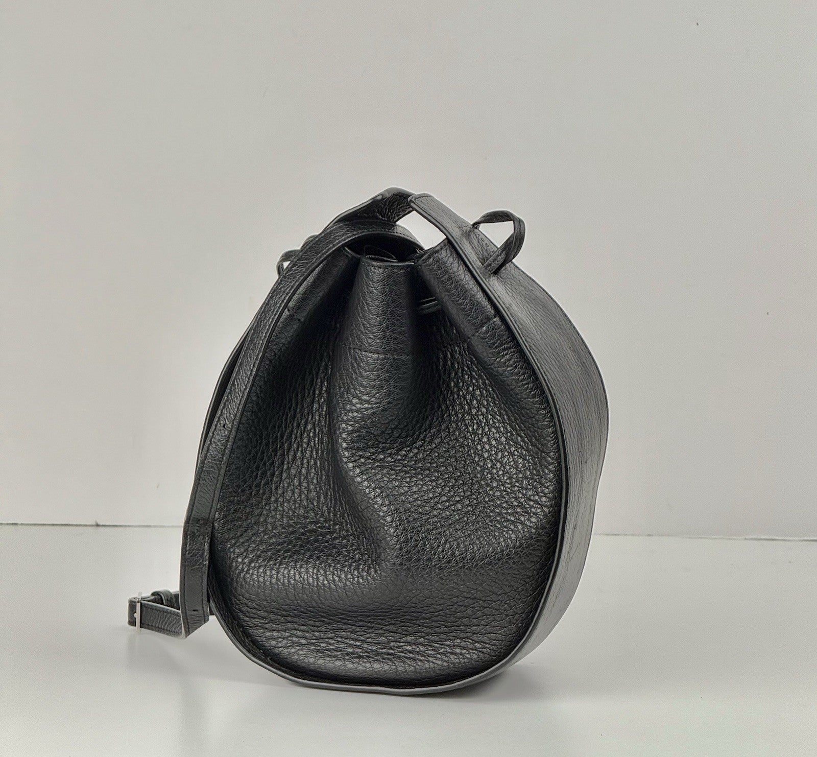 The Row Black Leather Crossbody Bucket Bag