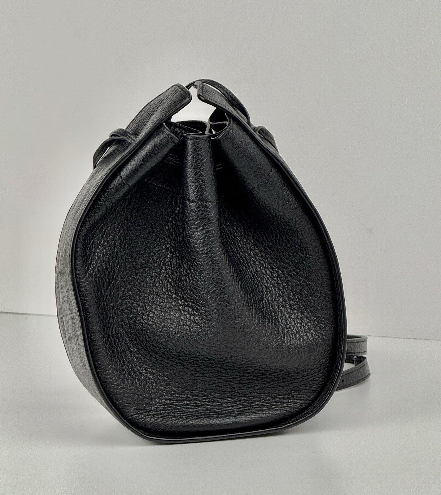 The Row Black Leather Crossbody Bucket Bag