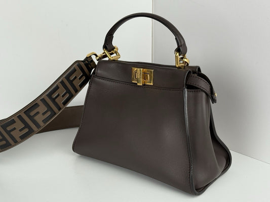 FENDI Peekaboo Mini Women's Crossbody Bag in Brown Leather