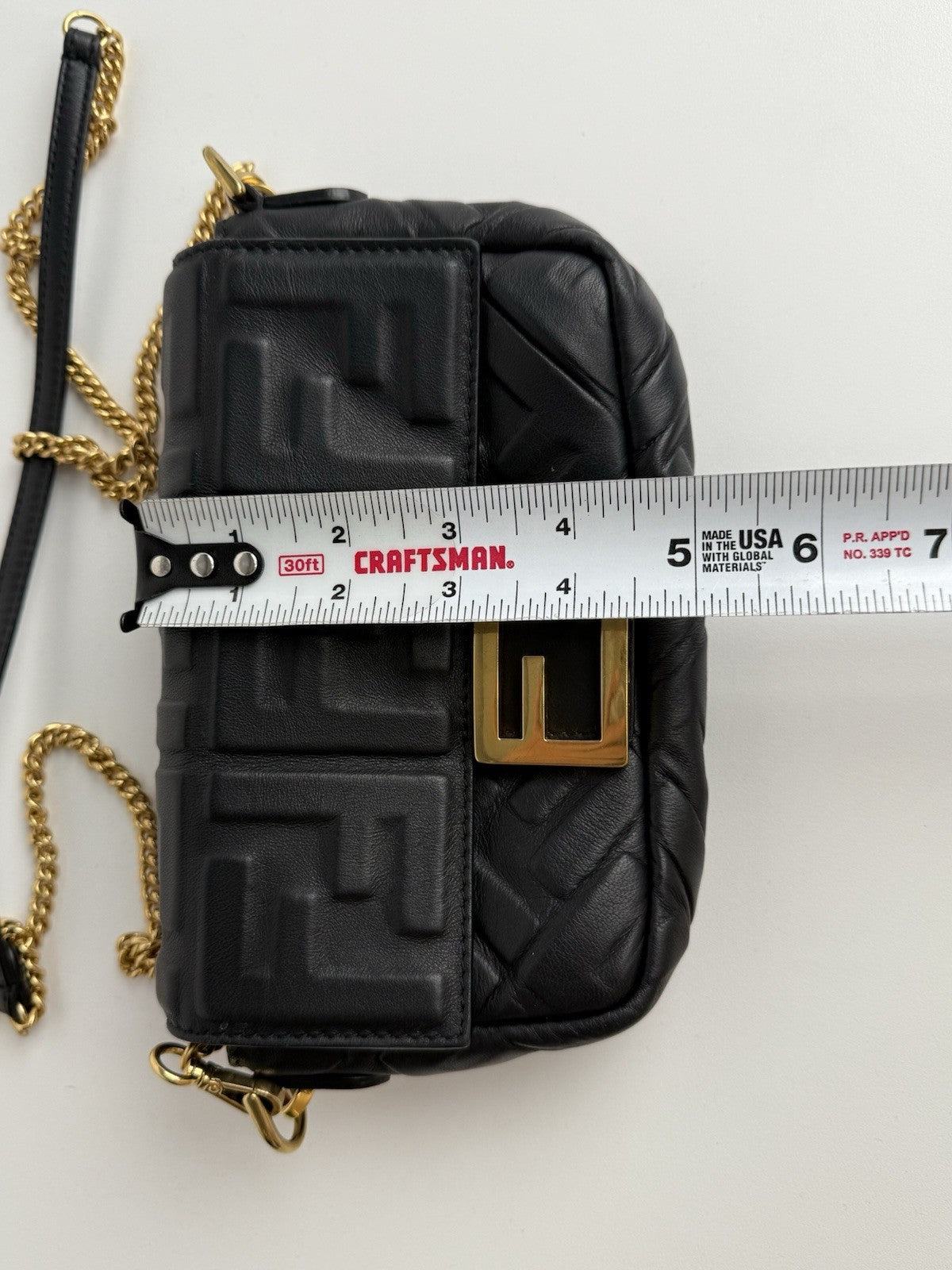Fendi Mini Zucca Embossed Black Leather Baguette Satchel