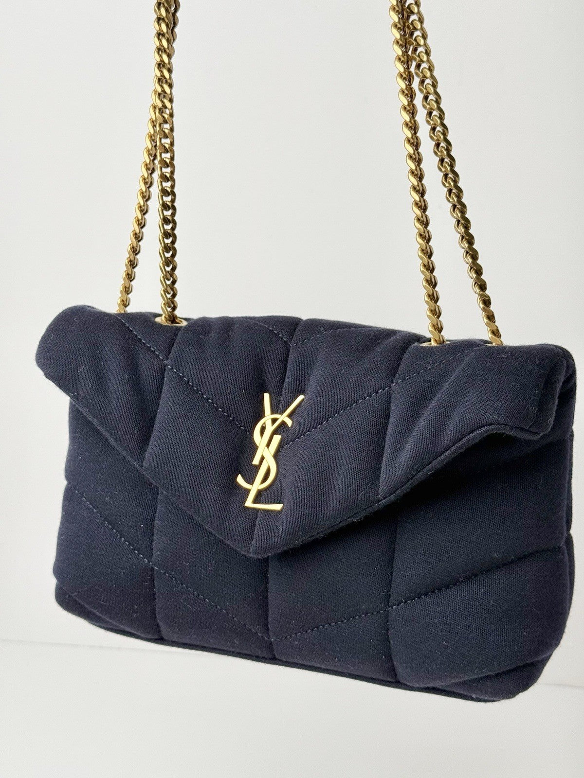Loulou Puffer Shoulder Bag Quilted Canvas Small Blue