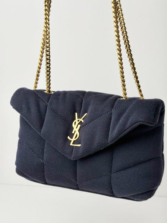 Loulou Puffer Shoulder Bag Quilted Canvas Small Blue