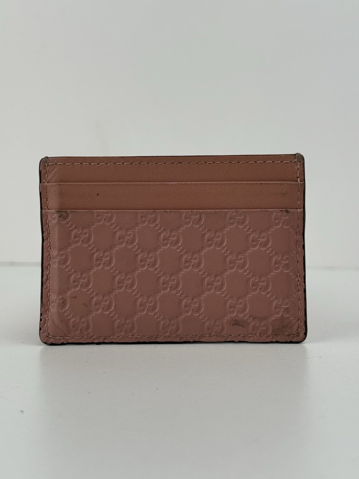 Gucci GG Monogram Leather Card Holder Wallet New  Pink Colors