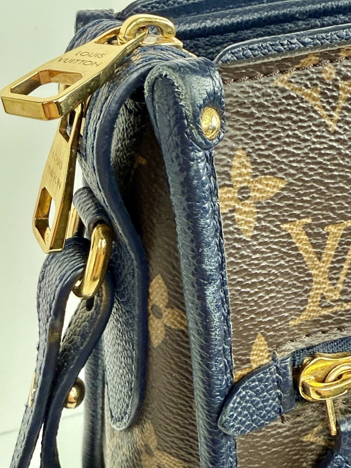Louis Vuitton Popincourt Shoulder Bag PM Blue Brown Canvas Monogram
