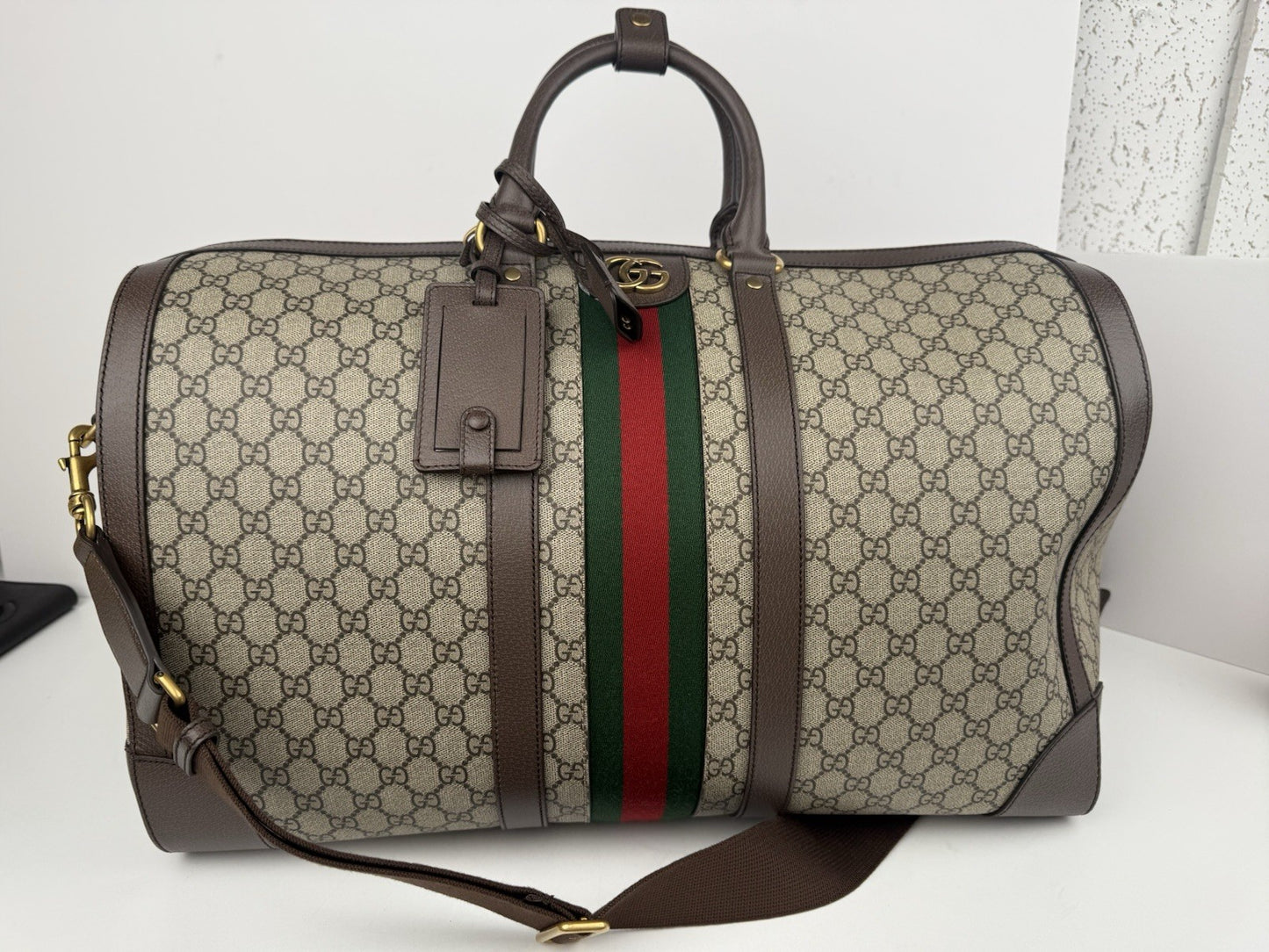 Gucci Supreme Monogram Canvas Large Duffel Bag Beige