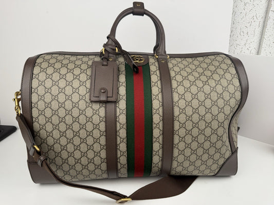 Gucci Supreme Monogram Canvas Large Duffel Bag Beige