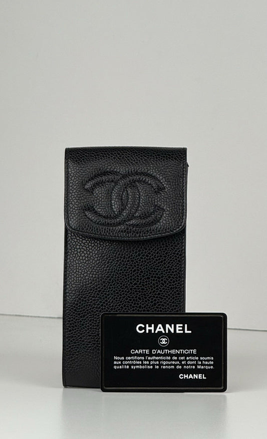 CHANEL Black Caviar Leather Accessories Glasses Case 