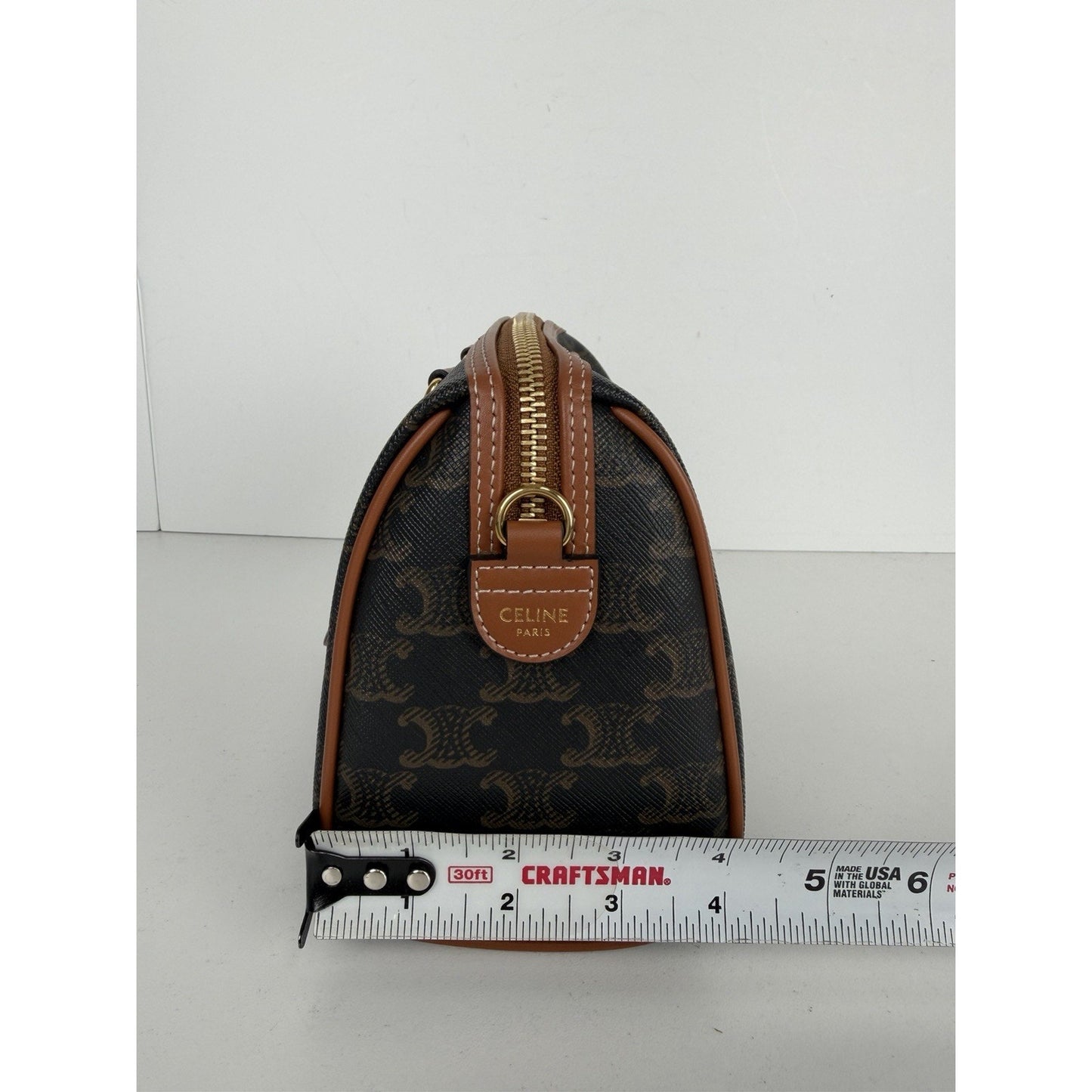 Celine Small Boston Bag in Tan Triomphe Coated Canvas F1