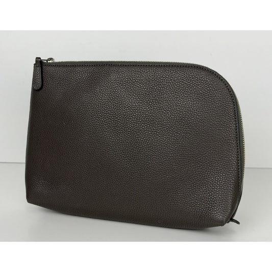The Row Agnes Pebbled Leather Medium Zip Clutch in Grey S04