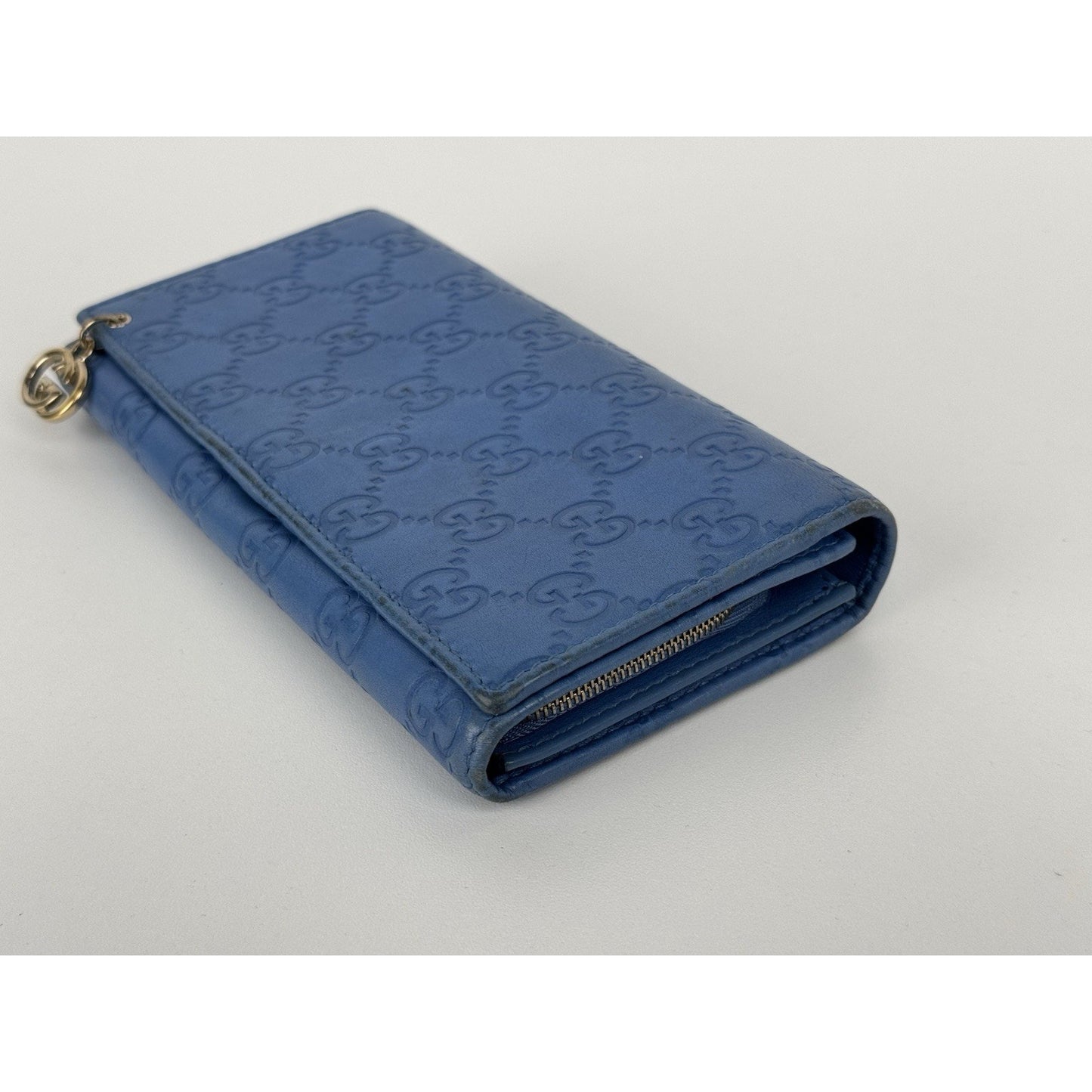 Gucci Blue Guccissima Leather Long Wallet Gold Hardware (Missing Chain)