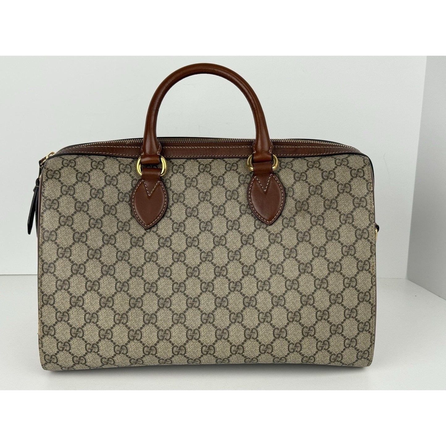 Gucci GG Supreme Brown Canvas Monogram Boston Bag