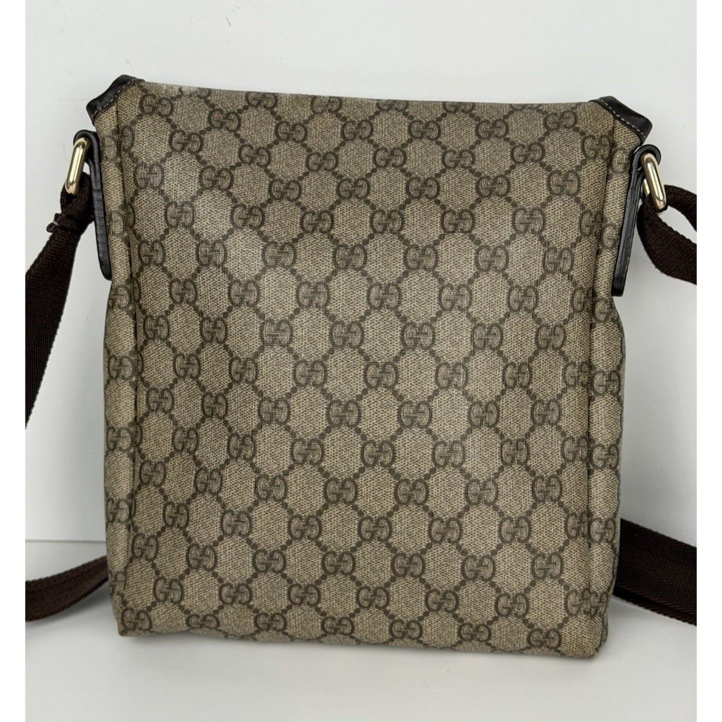 Gucci GG Plus Monogram Messenger Bag in Beige & Dark Brown Coated Canvas S11