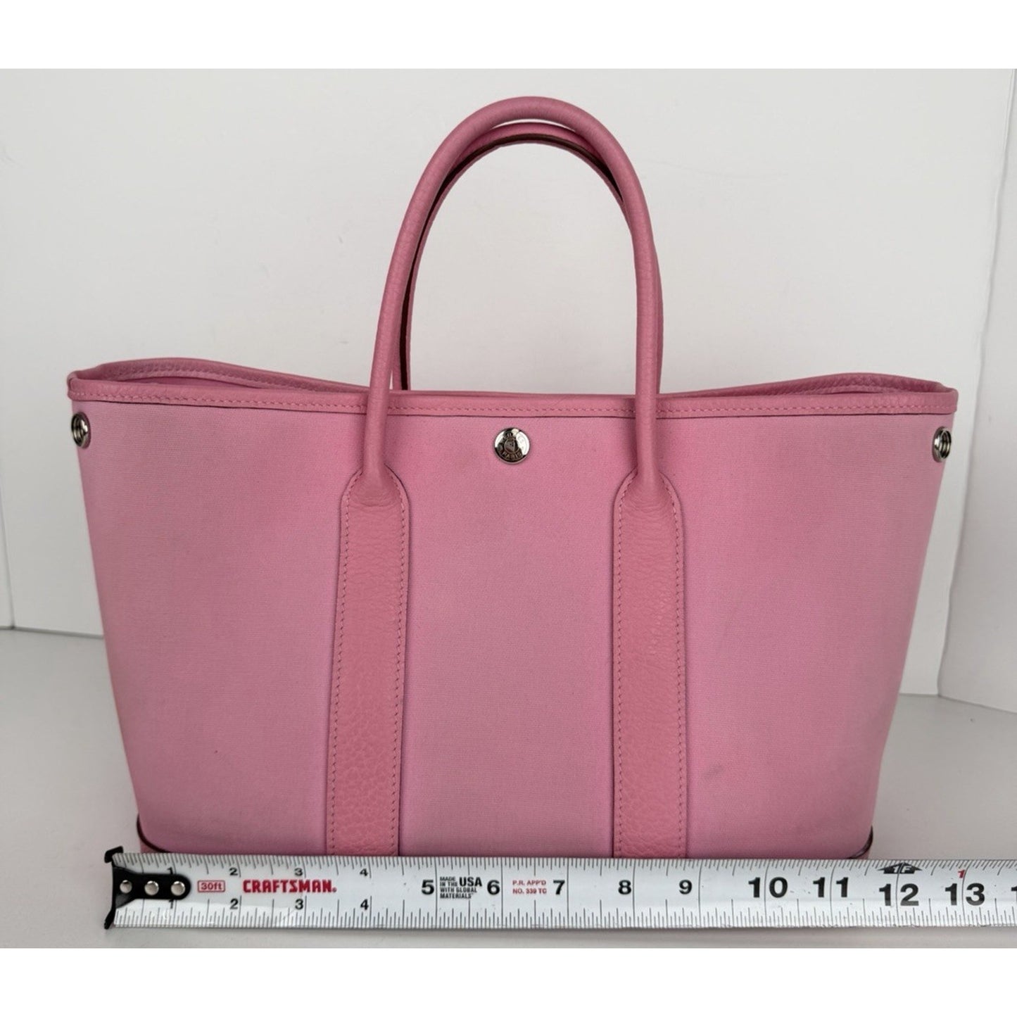 Hermes Toile & Clemence Garden Party 30 Top Handle Bag Rose Sakura C4