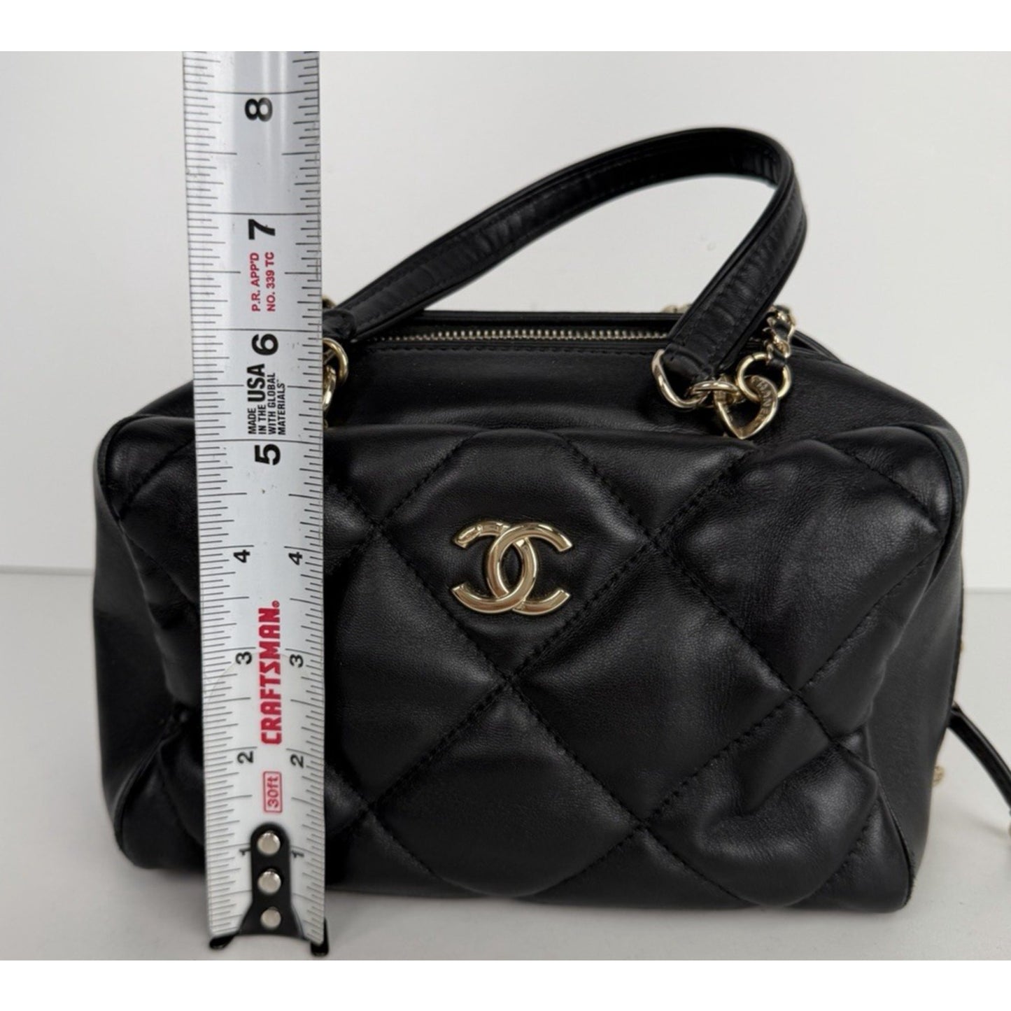Chanel CC Chain Zip Bowling Mini Bag in Black Lambskin Leather 2019 E8