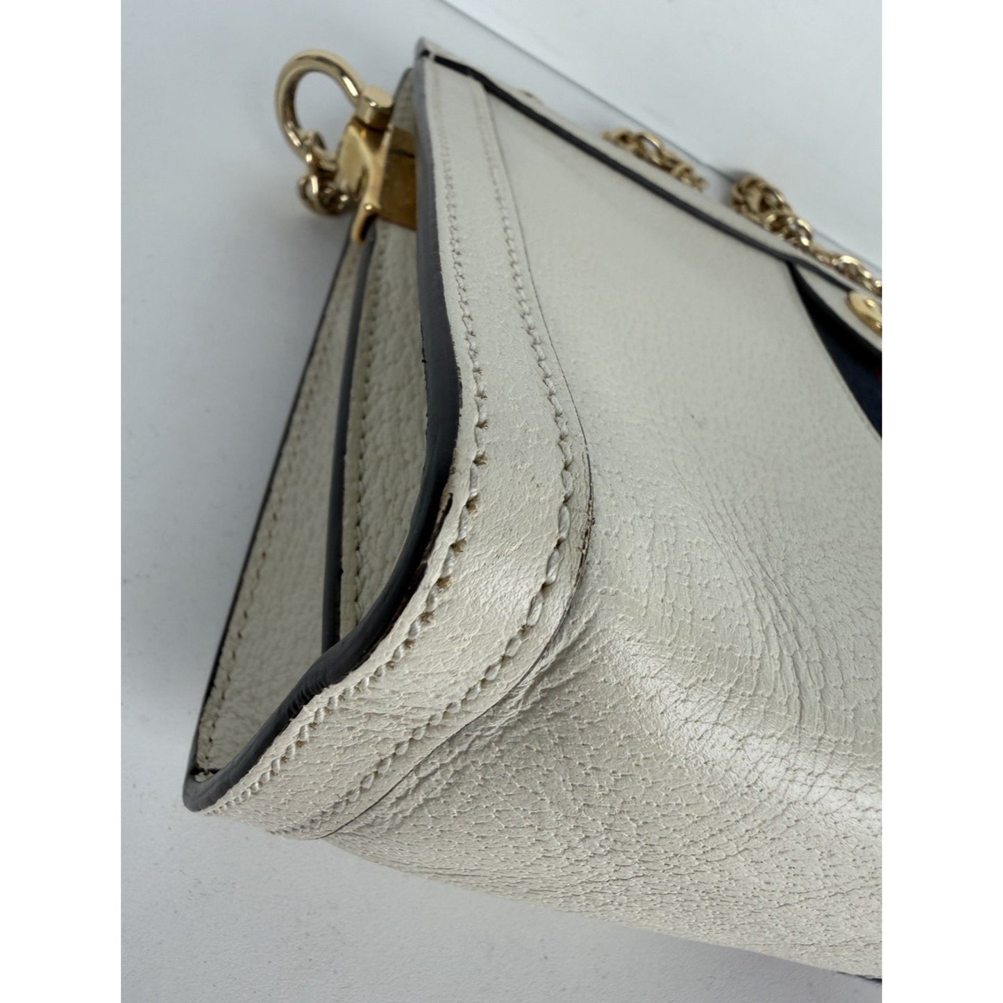 Gucci Ophidia Chain Shoulder Bag in White Leather with Sylvie Web Accent S-04