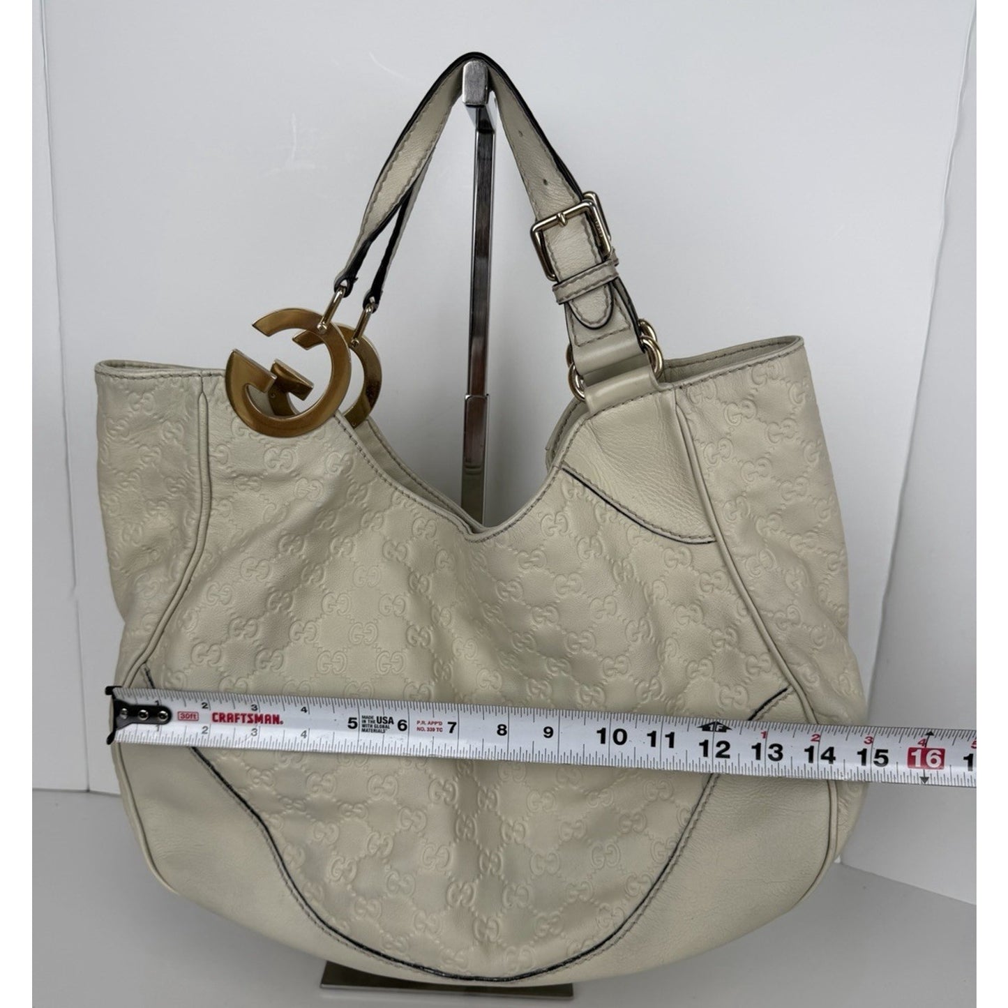 Gucci Guccissima Charlotte Large Tote Bag White Genuine Leather S