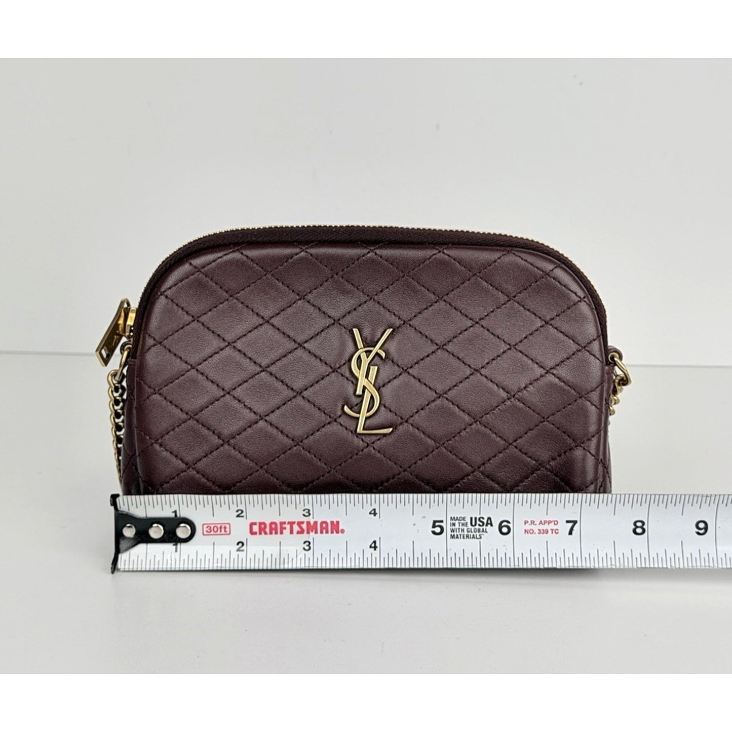 Saint Laurent Gaby Mini Bag Diamond-Quilted Leather Crossbody in Burgundy S07